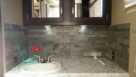 Travel Trailer Bathroom in Aspect's Medley Slate