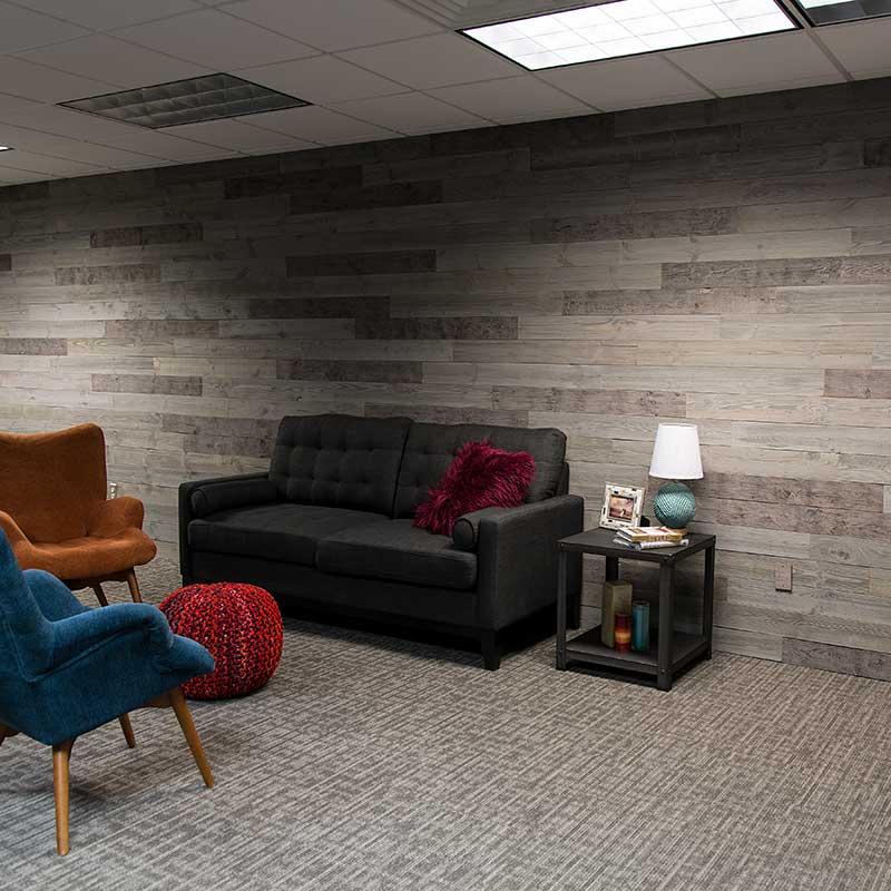 Rustic Grove's Mixed Gray-Dark on basement wall