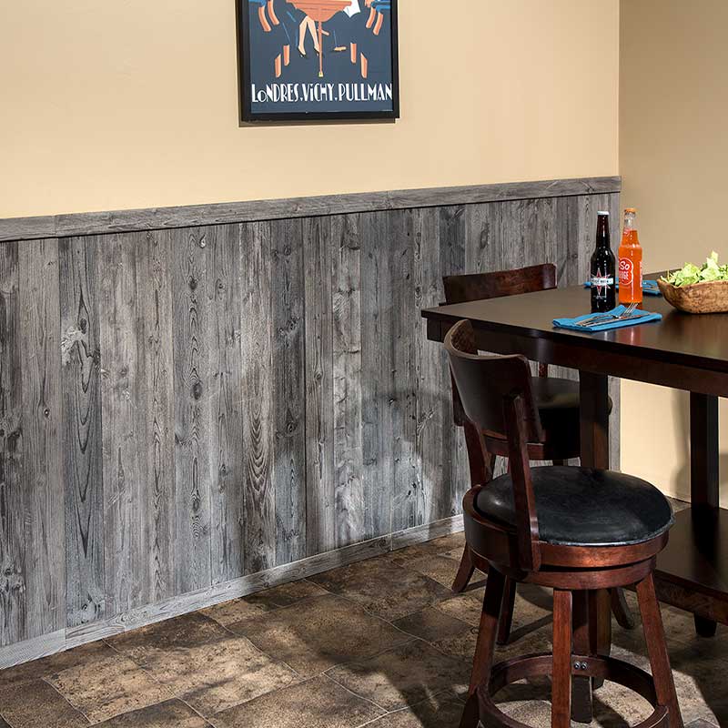 Kitchen chair rail in Rustic Grove's Dark Gray